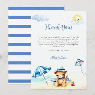 Strand Teddy Bear Zon Waterverf Jongen Baby shower Bedankkaart
