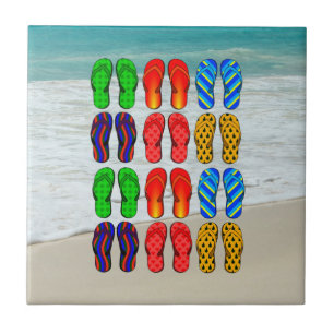 Strand teenslippers, vakantieplezier tegeltje