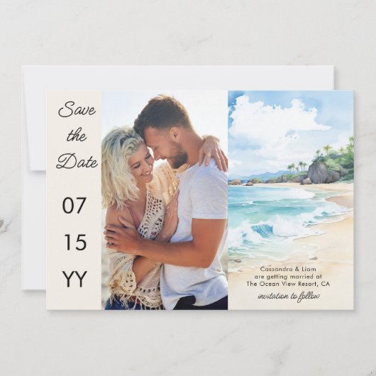 Strand thema 4 foto bruiloft save the date (Voorkant)