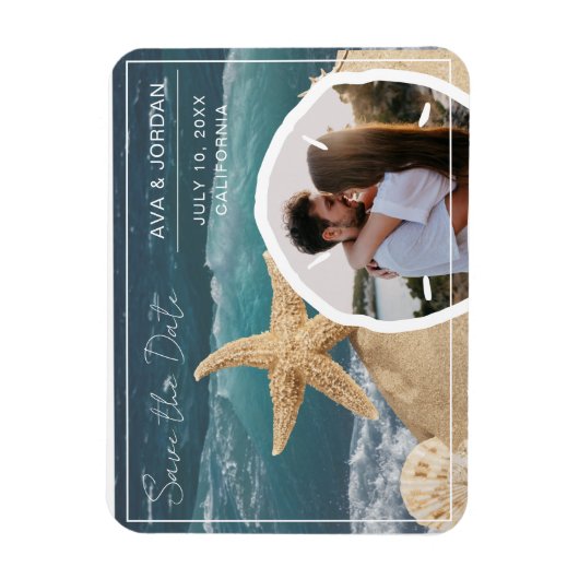 Strand Thema Bewaar de datum Foto bruiloft Magneet (Verticaal)