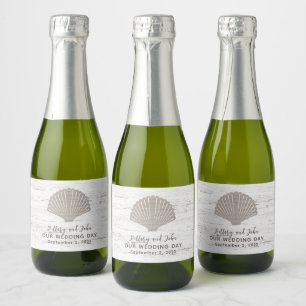 Strand Thema Bruiloft Hout Graan Sparkling Wijnetiket