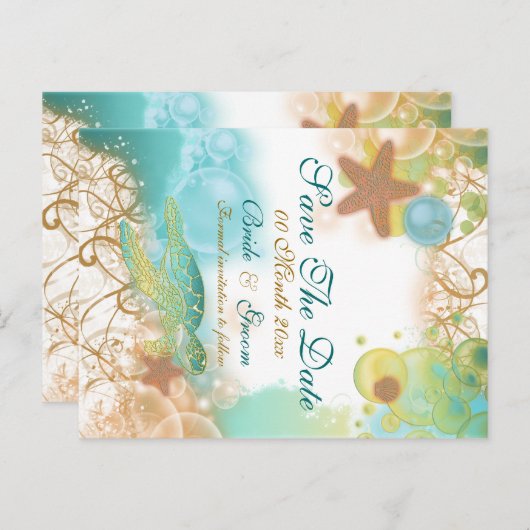 Strand thema bruiloft "save the date" aankondigingskaart (Voorkant / Achterkant)