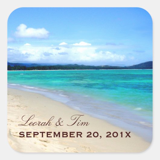 Strand thema bruiloft stickers (Voorkant)