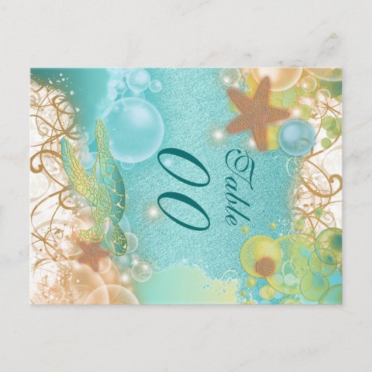 Strand thema bruiloft "tafel nummer" briefkaart (Voorkant)