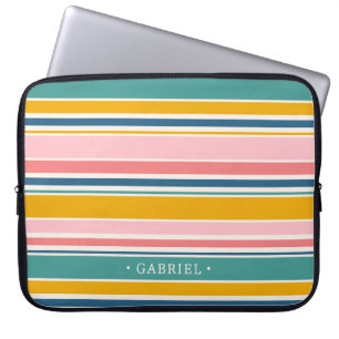 Strand thema kleur strepen   Jouw namen toevoegen Laptop Sleeve