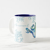Strand thema koffie mokken blauwe octopus (Voorkant links)