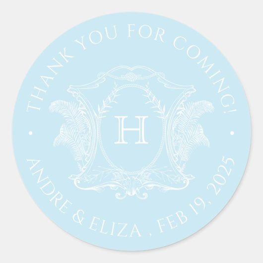 Strand Thema Lichtblauw Monogram Bruiloft sticker (Voorkant)