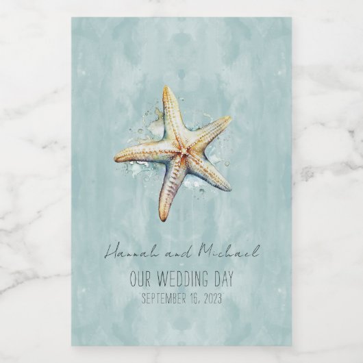 Strand thema "Onze trouwdag" Mini Wijn Etiket (Enkel label)