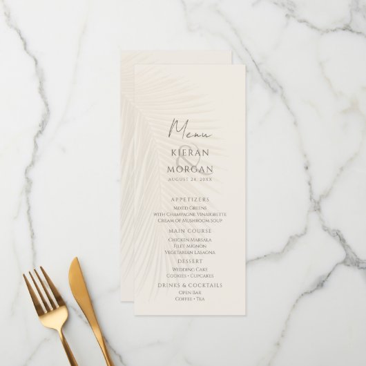 Strand thema Palm Leaves Menu (Voorkant / Achterkant in situ)