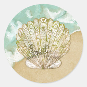 Strand Thema Scallop Shell Bruiloft Stickers