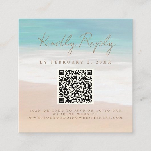 Strand Thema Seaside Wedding Scan Code RSVP Informatiekaartje (Voorkant)