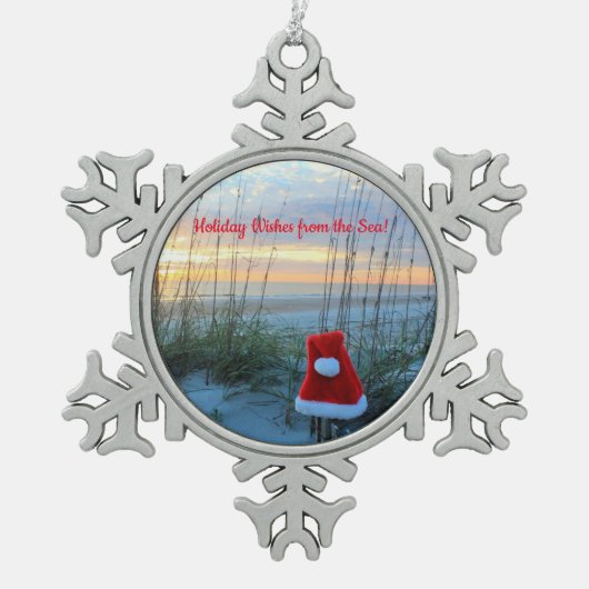 Strand Thema Snowflake Ingelijste Ornament (Voorkant)