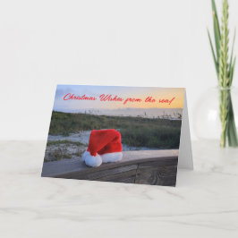 Strand thema Vakantie kaart met Santa Hat