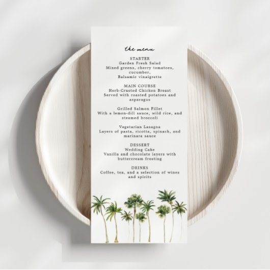 Strand thema Waterverf Palm Tree Menu