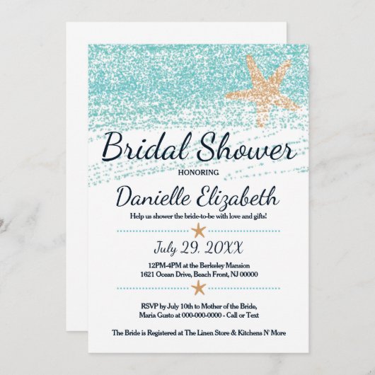Strand thema zeesterren bruids douche uitnodiging (Voorkant / Achterkant)