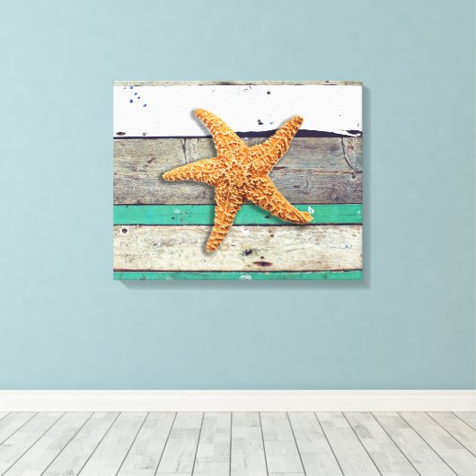 Strand thema zeesterren bruiloft rustiek canvas afdruk (Insitu (Houten vloer))