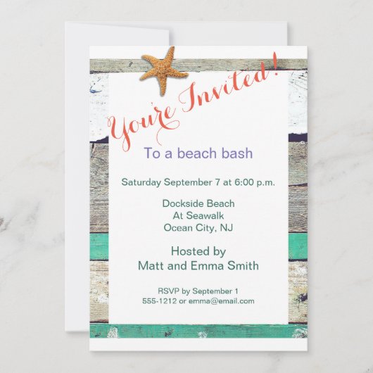 Strand thema zeesterren bruiloft rustiek kaart (Voorkant)