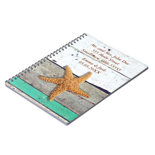 Strand thema zeesterren bruiloft rustiek notitieboek (Linkerzijde)