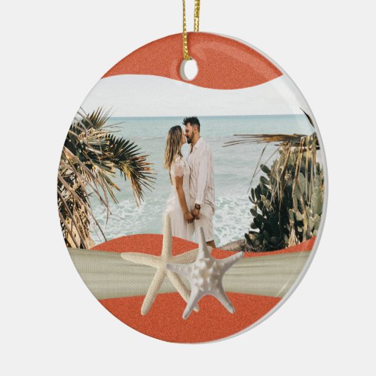 Strand thema zeesterren foto keramisch ornament (Links)