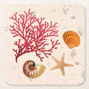 Strand themafeest vierkante kartonnen onderzetter