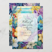 Strand Tonen Bloemen Zomer Bruiloft Uitnodiging (Voorkant / Achterkant)