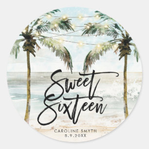 Strand Tropical Palms Sweet 16 Verjaardag sticker