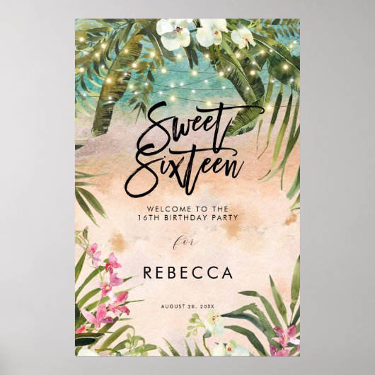 Strand Tropical Sweet 16 Welkomstbord poster (Voorkant)