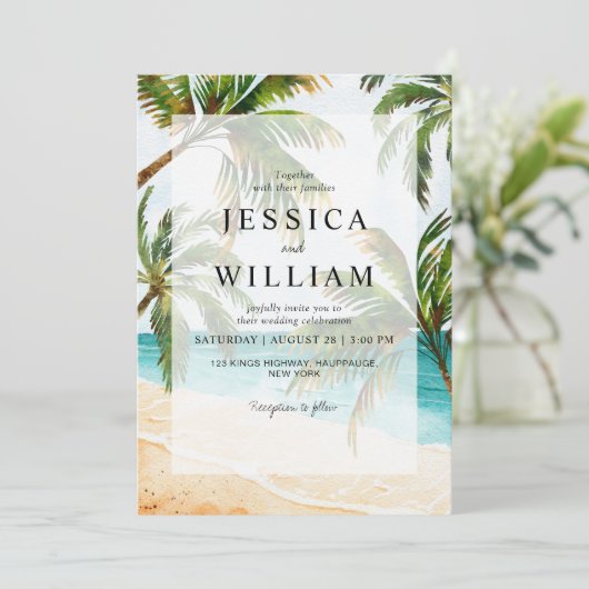 Strand Tropische Bestemming Bruiloft Kaart (Staand voorkant)