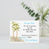 Strand / Tropische bruiloft Save the Date Briefkaa Aankondigingskaart (Staand voorkant)