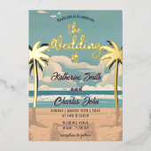  strand tropische palmbruiloft folie uitnodiging (Voorkant)