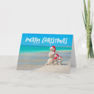 Strand Tropische Sneeuwman Zand Vrolijke Kerst Kaa Feestdagen Kaart