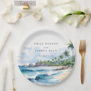 Strand Tropische Waterverf Bruiloft Papieren Bordje