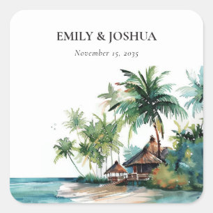 Strand Tropische Waterverf Bruiloft Vierkante Sticker