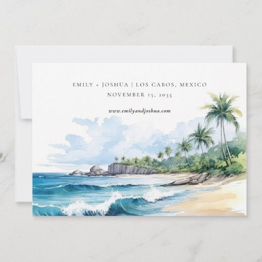 Strand Tropische Waterverf Save The Date (Achterkant)