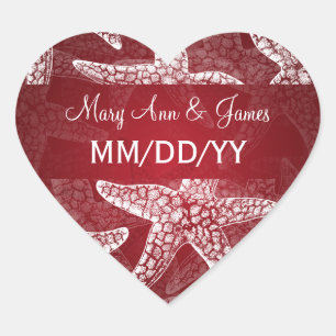 Strand Trouwdatum Zeester Rood Hart Sticker