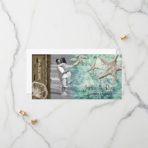 Strand Trouwen Fotokaart Seashell Sage Green Save The Date