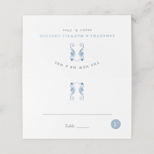 Strand Trouwplaats Kaarten Maaltijd Keuze Zeepaard (Buitenkant ongevouwen)