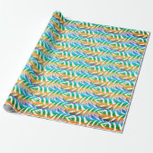 Strand turquoise en gele leuke veren patroon cadeaupapier (Uitgerold)