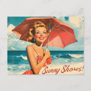 strand vakantie Poster: Blonde Pin-Up Briefkaart