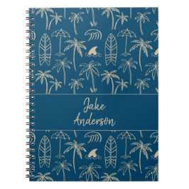 Strand vakantiepatroon en familienaam in beige notitieboek