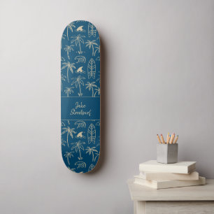 Strand vakantiepatroon en jouw naam in beige skateboard