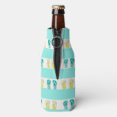 strand van Turquoise white nautical teenslippers Flesjeskoeler (Fles Achterkant)