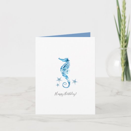 Strand Verjaardag Kaart Waterverf Seahorse (Voorkant)