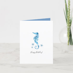 Strand Verjaardag Kaart Waterverf Seahorse
