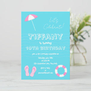 Strand verjaardagsfeestje met roze zomerdetails kaart