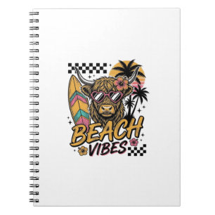 Strand Vibe Hoogland Koe Zomer Vector Kunst_1 Notitieboek