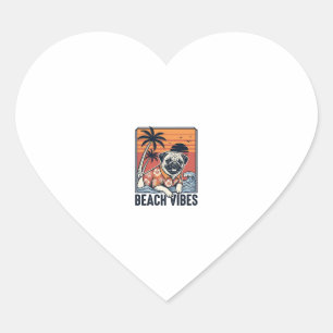 Strand Vibe Pug Vintage Gravure Ontwerp_1 Hart Sticker
