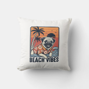 Strand Vibe Pug Vintage Gravure Ontwerp_1 Kussen