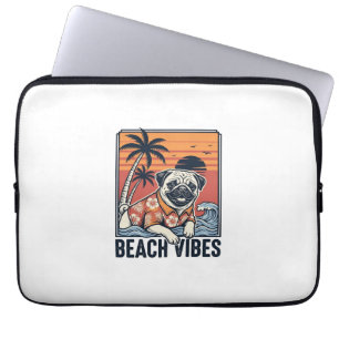 Strand Vibe Pug Vintage Gravure Ontwerp_1 Laptop Sleeve