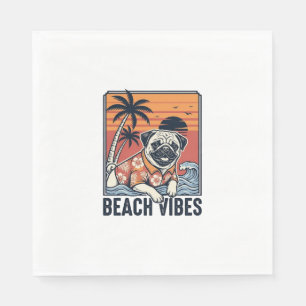 Strand Vibe Pug Vintage Gravure Ontwerp_1 Servet